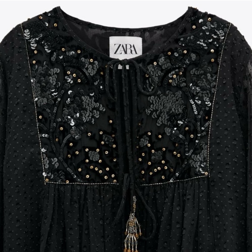 Zara Black Sequin Embellished Blouse - Picture 11 of 16